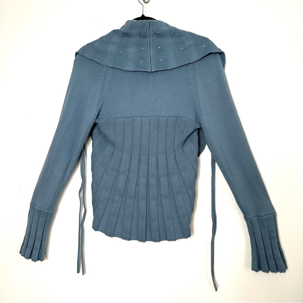Y2K Studded Shawl Collar Fluted Ribbed Knit Open Cardigan Fairycore Goblincore - Picture 7 of 9